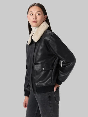 100-Leather-Shearling-Trim-Aviator-Jacket-Black