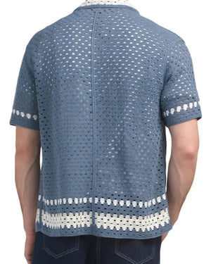 Bachelor In Paradise S10 Spencer Conley Blue Crochet Knit Shirt USA Jackets