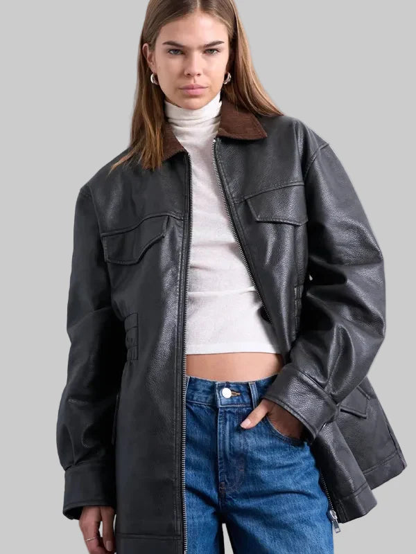 Cinch Waist Black Faux Leather Jacket – The American Hawk