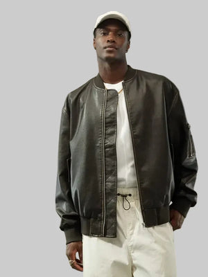 Faux-Leather-Oversized-Distressed-Bomber-Jacket-In-Brown