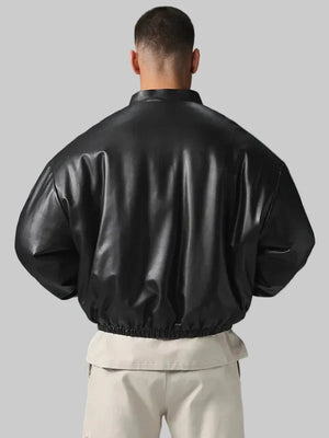 Mens-Faux-Leather-Premier-Bomber-Jacket-Black