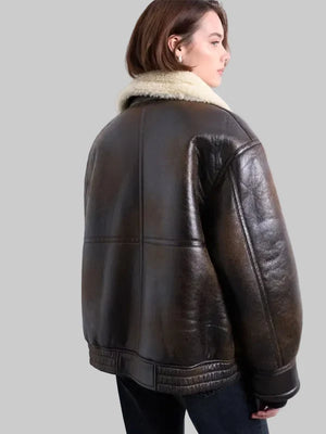 Oversized-Tab-Detail-Shearling-Bomber-Jacket-In-Brown