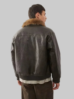 Vintage-Leather-Look-Bomber-Jacket-With-Faux-Fur-Collar-Brown