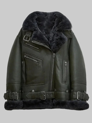 Women-Green-RAF-Aviator-Styled-Lambskin-Black-Shearling-Leather-Jacket