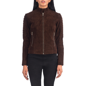 Quilted Mocha Suede Jacket Women, Brown Zing Apparel
