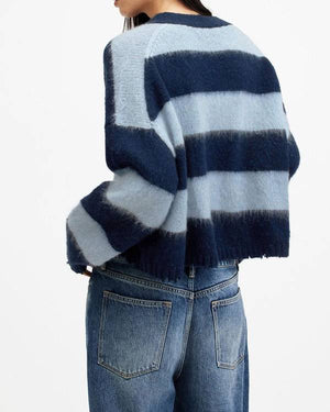 Invasion Olivia-Mai Barrett Blue V-Neck Cropped Sweater USA Jackets