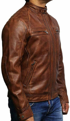 Modern Biker Jacket Men, Brown Zing Apparel
