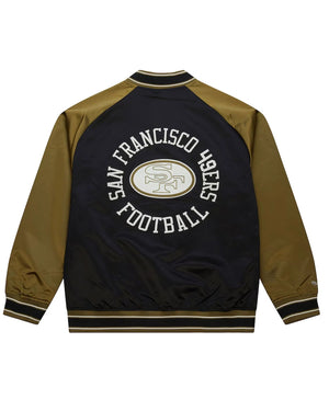 san-francisco-49ers-mitchell-and-ness-vintage-logo-double-clutch-satin-raglan-full-snap-jacket-olive
