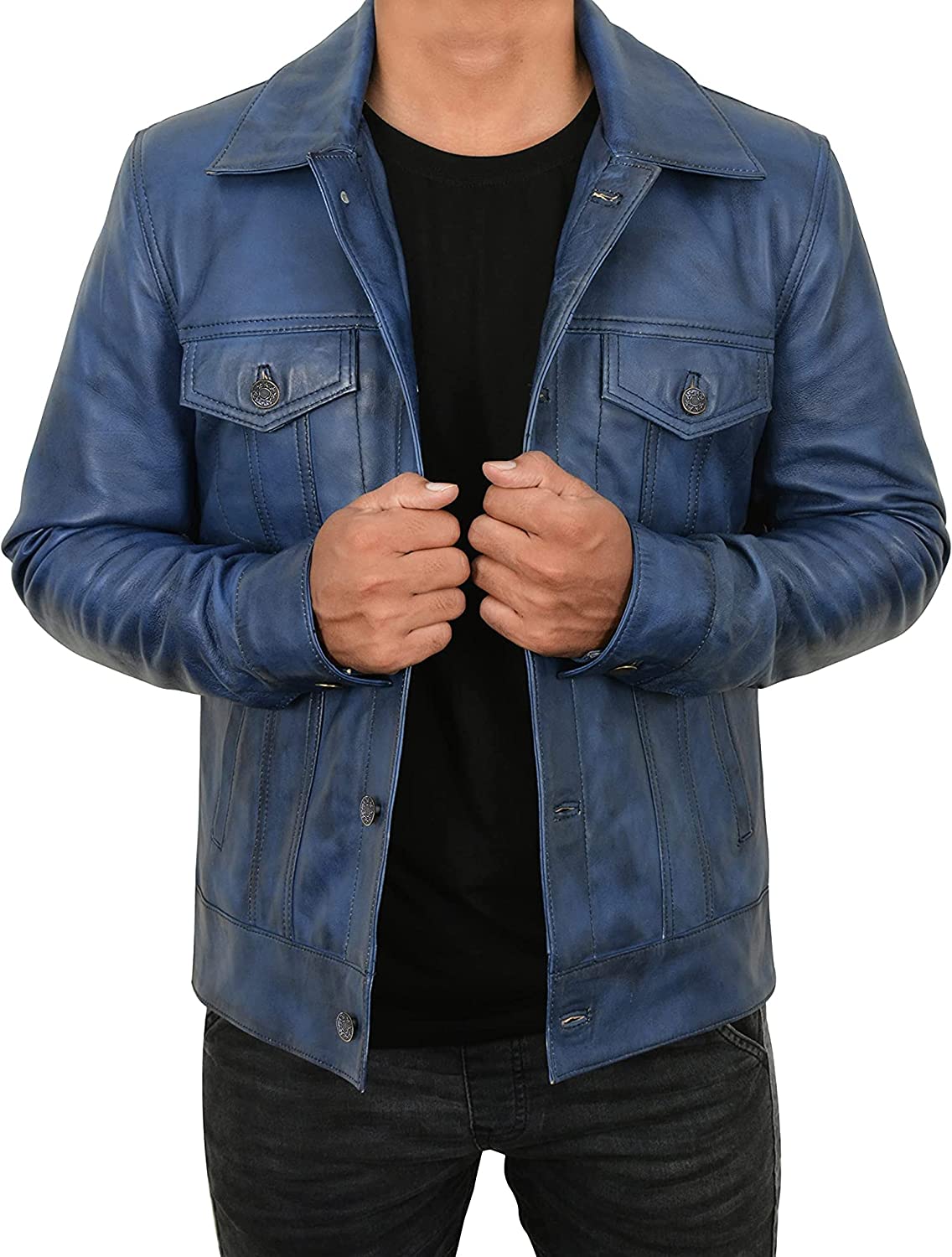 Vintage Trucker Biker Jacket Men, Multi Zing Apparel