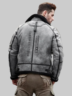 B3-Bomber-Jacket-Grey-Shearling-Jacket-Back