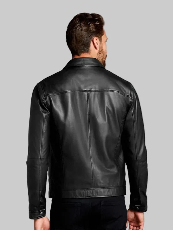 Black-Signature-Leather-Collared-Jacket-bACK