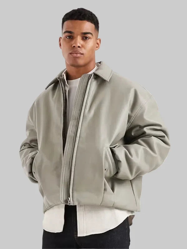 Bomber-Jacket-In-Faux-Leather-In-Green