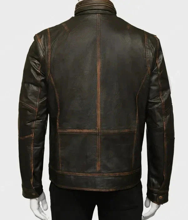 Men's Distressed Brown Leather Jacket Zing Apparel