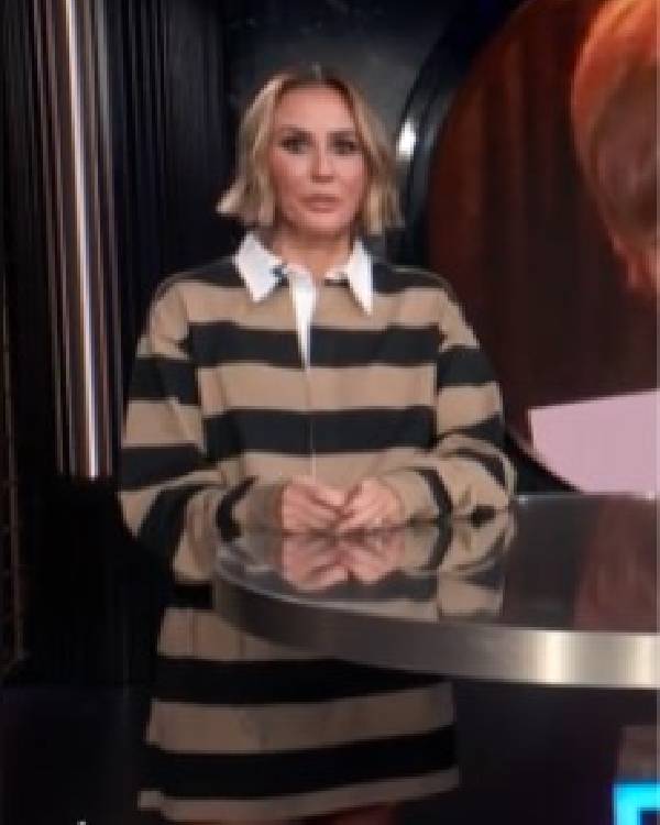 E! News Keltie Knight Beige and Black Striped Polo Mini Dress USA Jackets