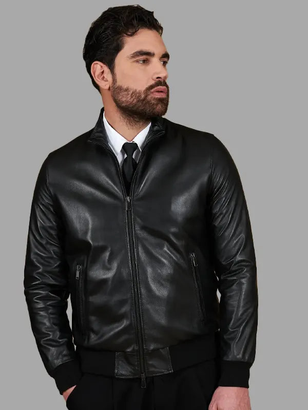 Gerardo Real Leather Black Bomber Jacket