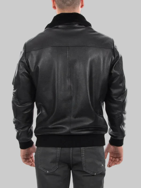 Italian-handmade-Men-Waterproof-ARMY-Bomber-leather-jacket-Black