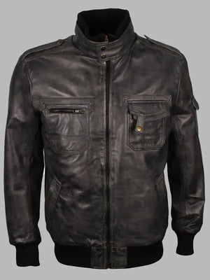 James Black Real Leather Bomber Jacket