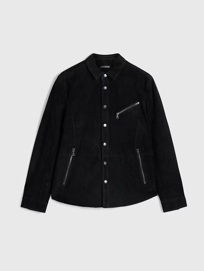 John Varvatos suede shirt jacket front view