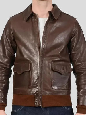 Malcolm Dark Brown Real Leather Bomber Jacket