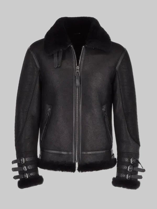 Men-Black-Aviator-Flying-Bomber-Shearling-Leather-Jacket