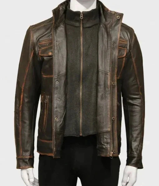 Men's Distressed Brown Leather Jacket Zing Apparel