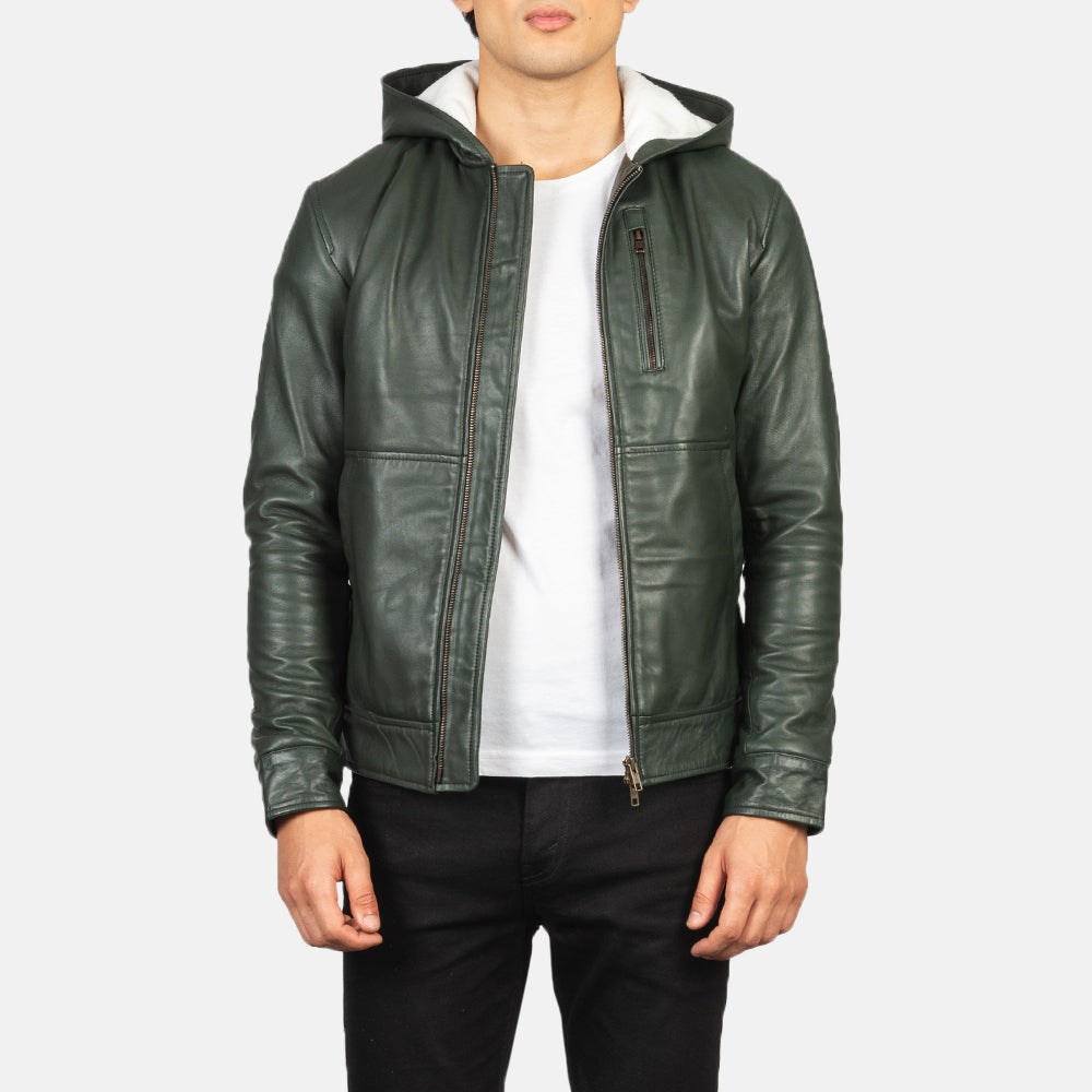 baston-green-hooded-leather-bomber-jacket