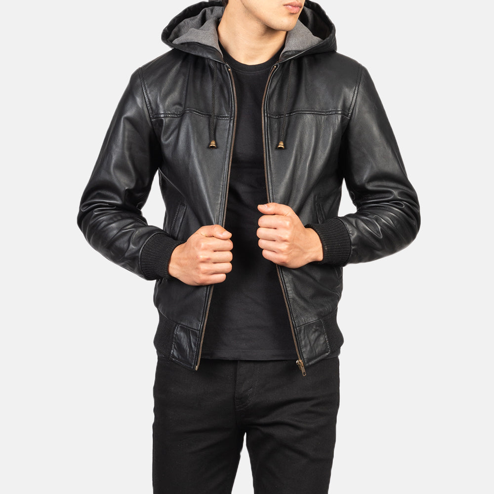 nintenzo-black-hooded-leather-bomber-jacket
