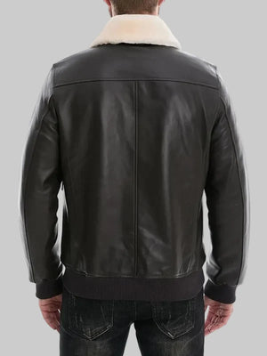 Mens-Black-Leather-Bomber-Jacket-With-White-Real-Fur-Collar