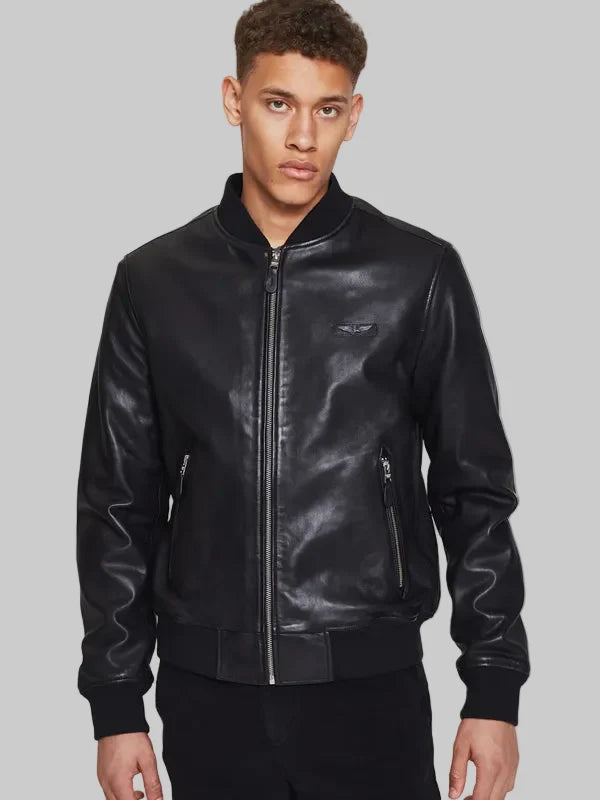 Mens-Black-Leather-bomber-jacket