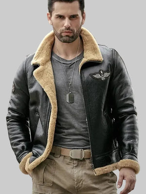 Mens-Black-RAF-Aviator-Airforce-Sheepskin-Shearling-Leather-Jacket