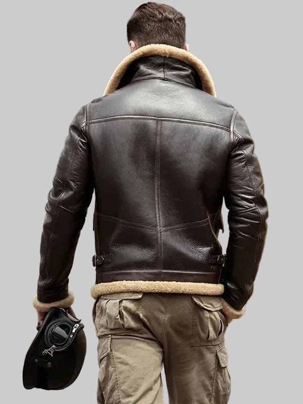 Mens-Brown-B3-Flight-Sheepskin-Shearling-Leather-Jacket-Back-Coat
