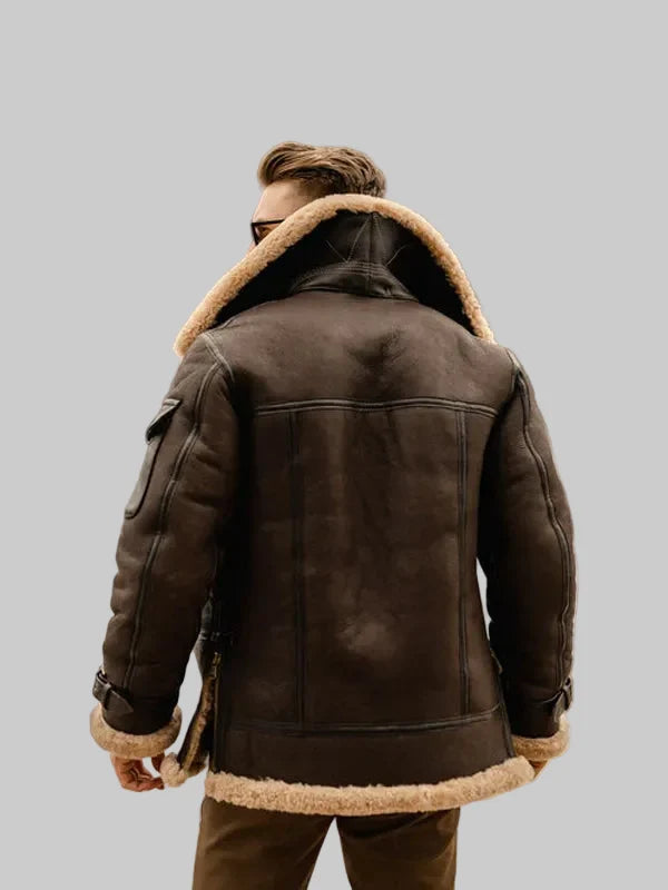 Mens-Brown-B3-Flying-Aviator-Shearling-Leather-Long-Jacket-Back