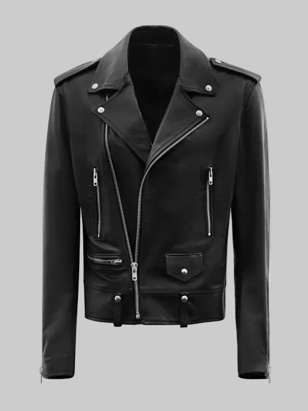 Mens-Classic-Lambskin-Black-Leather-Biker-Jacket