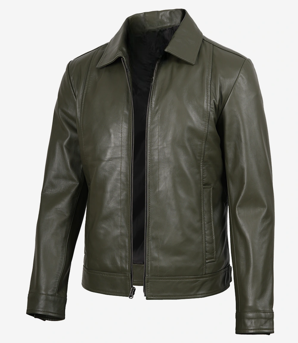 men-s-classic-shirt-collar-olive-green-leather-jacket