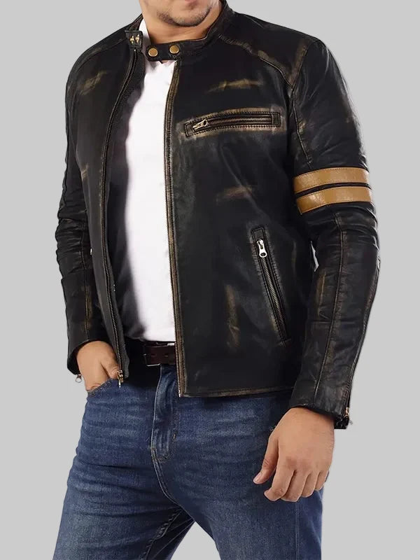 Mens-Distressed-Black-Cafe-Racer-Leather-Jacket