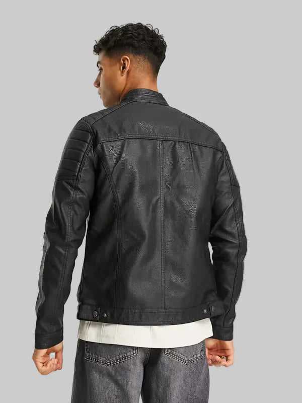Mens-Essentials-Faux-Leather-Racer-Jacket-Black