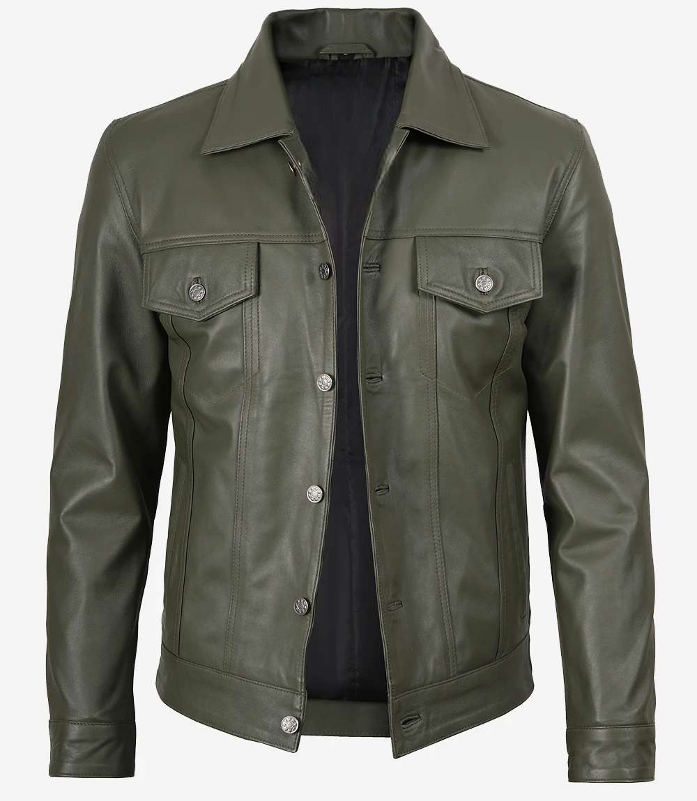 men-s-four-pockets-olive-green-trucker-leather-jacket