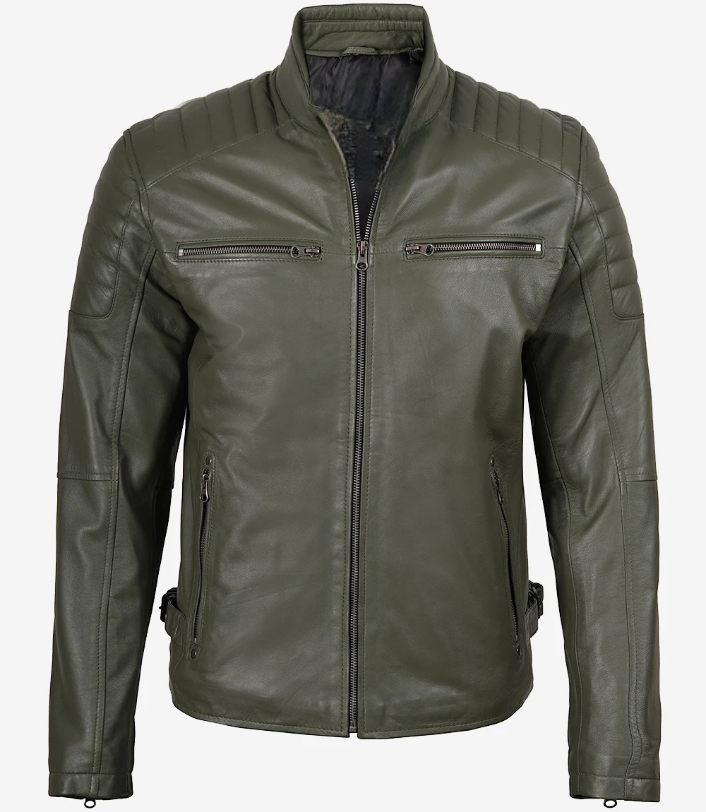 mens-olive-green-biker-style-leather-jacket