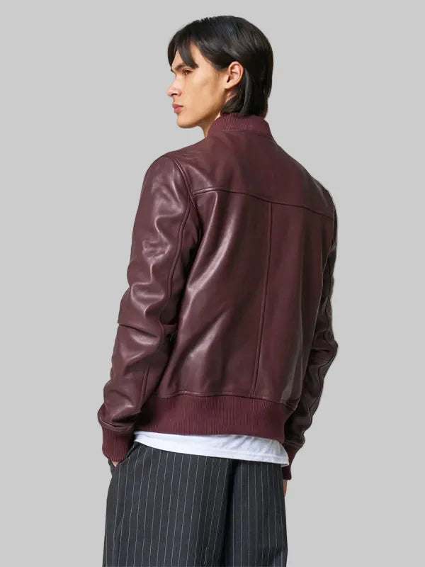 Mens-Leather-Bomber-Jacket-Burgundy