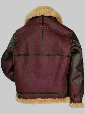 Mens-Maroon-RAF-Aviator-Fur-Shearling-B3-Flying-Brown-Bomber-Real-Leather-Jacket-Back