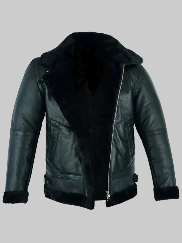 Mens-Shearling-Leather-Black-Fur-B3-RAF-Aviator-Bomber-Real-Sheepskin-Jacket