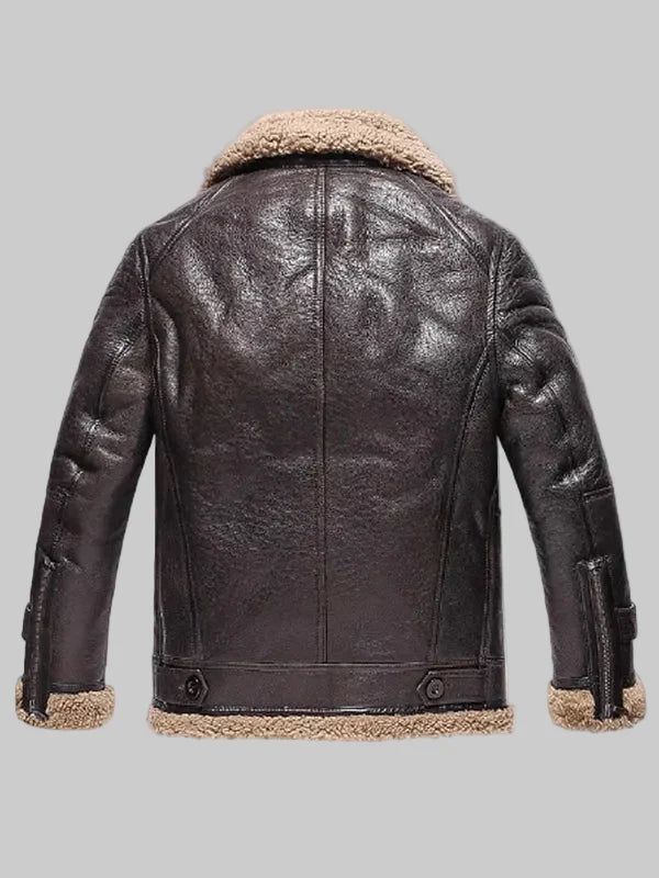 Mens-Sheepskin-Shearling-Dark-Brown-Leather-Jacket-Back