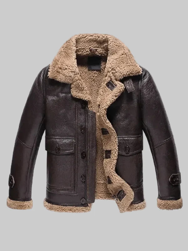 Mens-Sheepskin-Shearling-Dark-Brown-Leather-Jacket