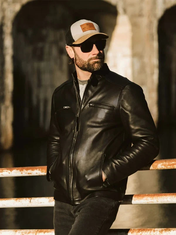 Mens-Thompson-Leather-Moto-Jacket-Black