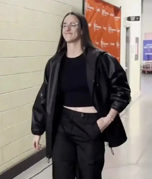 Caitlin Clark 2025 WNBA Playoffs Semifinal Black Leather Jacket USA Jackets