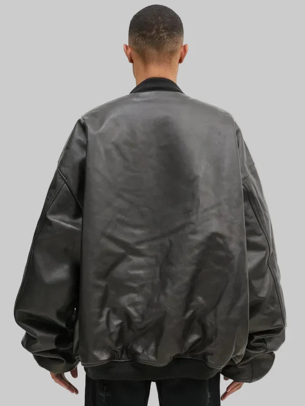 Oversized-Black-Leather-Bomber-Jacket-Back
