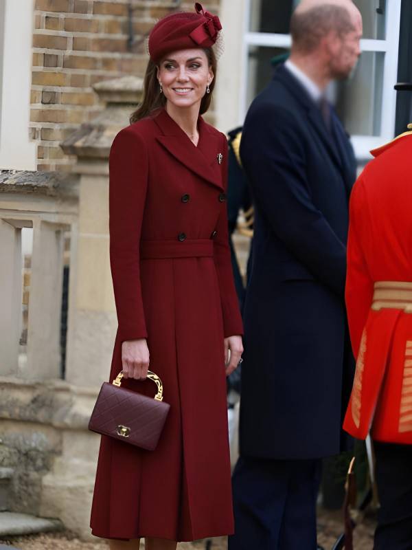UK Trump Visit Kate Middleton Burgundy Coat USA Jackets