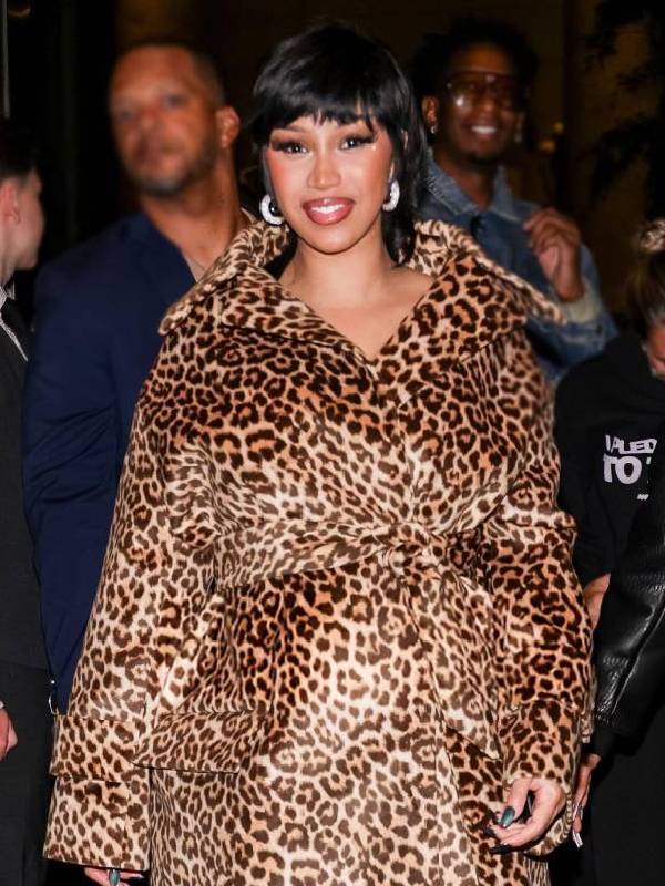 Cardi B EE72 Magazine Launch Party Leopard Trench Coat USA Jackets
