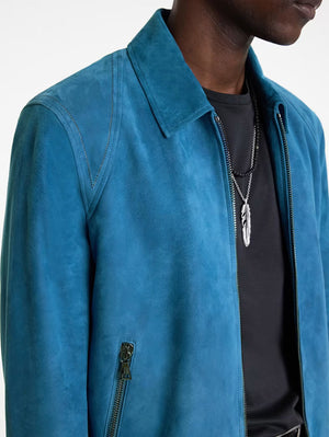 Stylish John Varvatos blue suede jacket casual look