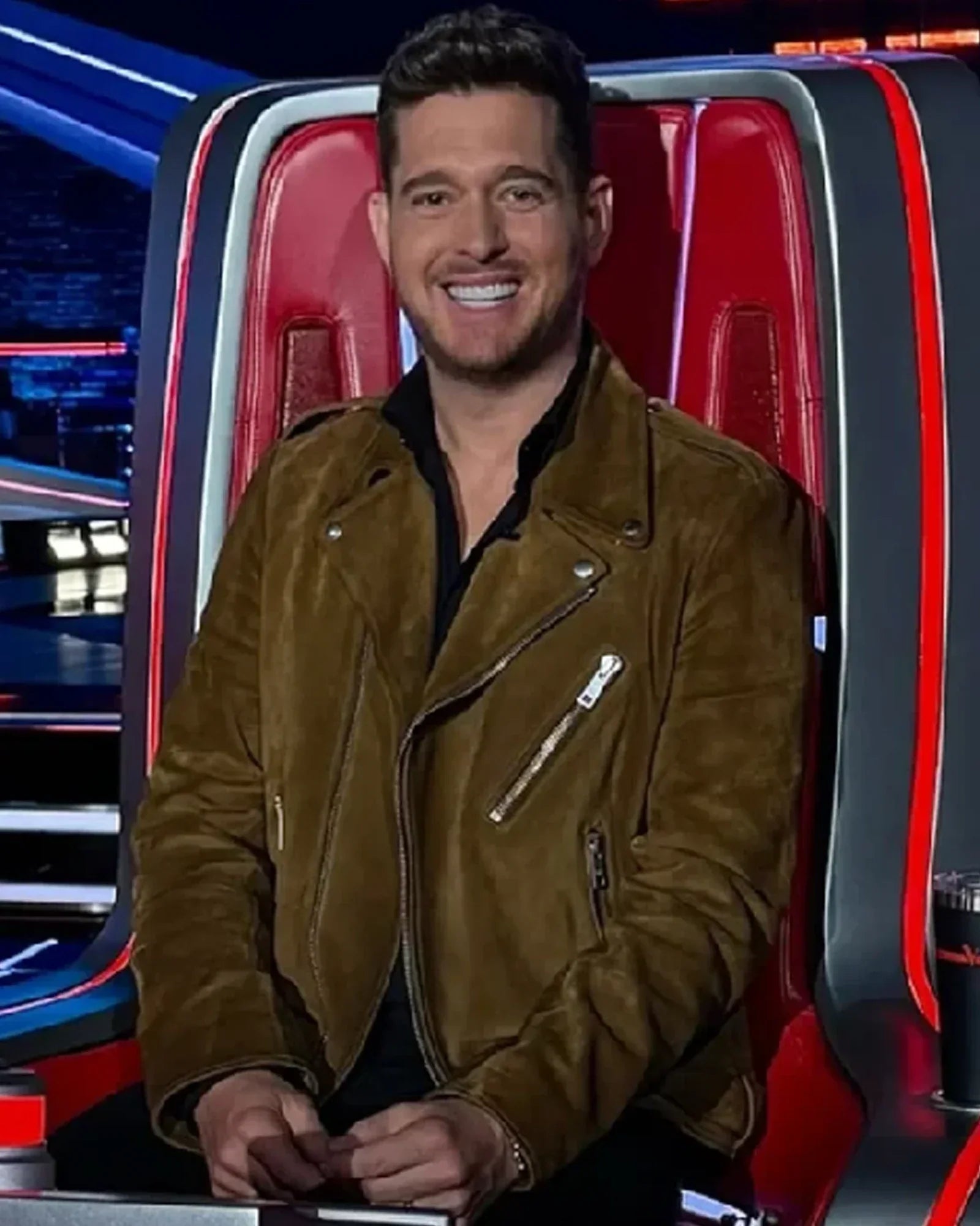 The-Voice-S28-Michael-Buble-Brown-Biker-Leather-Jacket